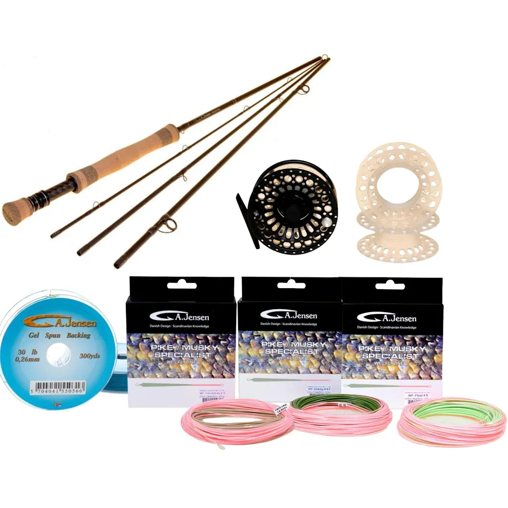 Fluesæt til geddefiskeri - med stang, hjul og 3 liner