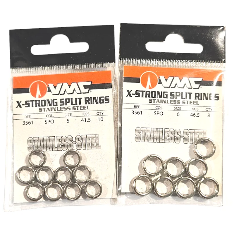 2 pakker VMC SS X-Strong Split Rings 3561 - Rustfrit Stål str. 5 og str. 6