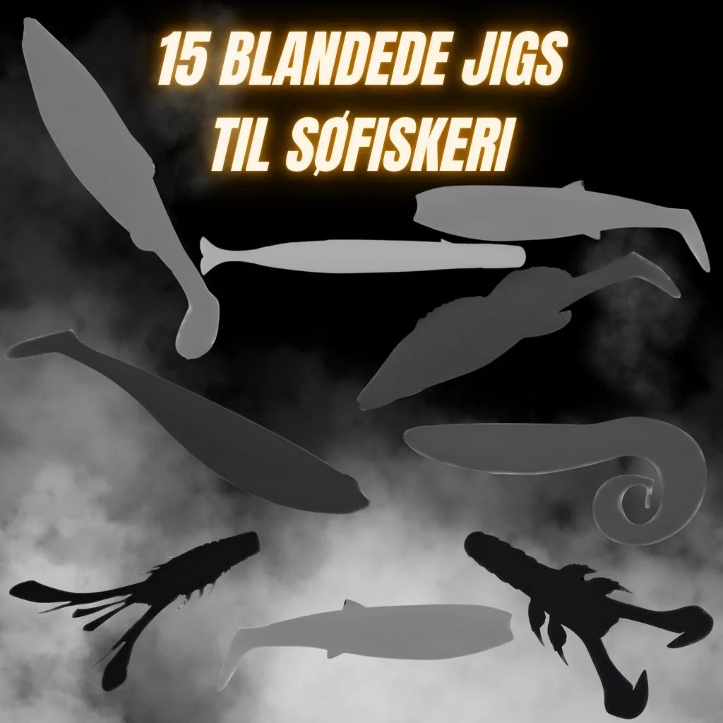 Black Box med 15 Blandede Jigs 4-12 cm - Pakke